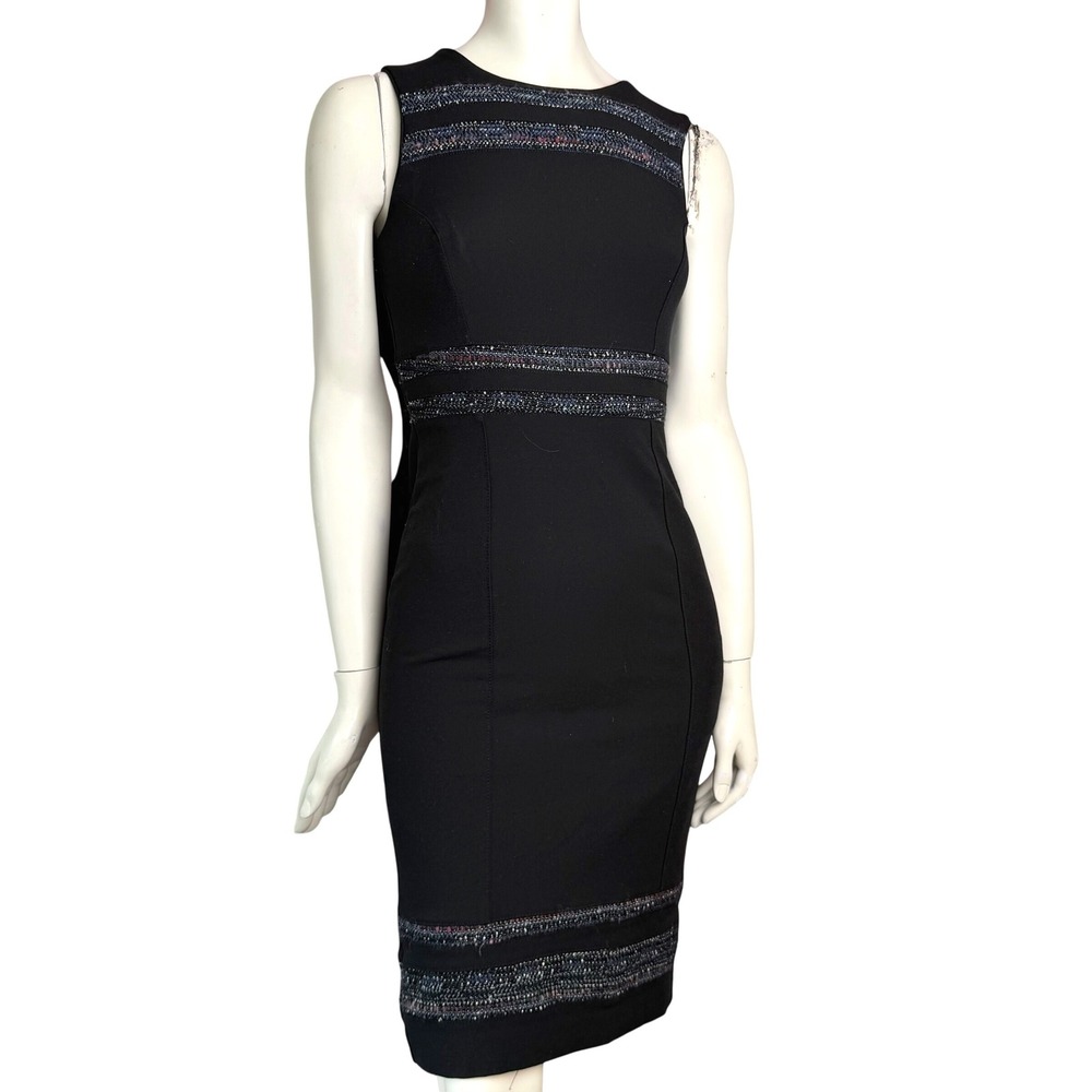 White House Black Market Sheath Dress Tweed Trim Black Corporate Core LBD Sz 0